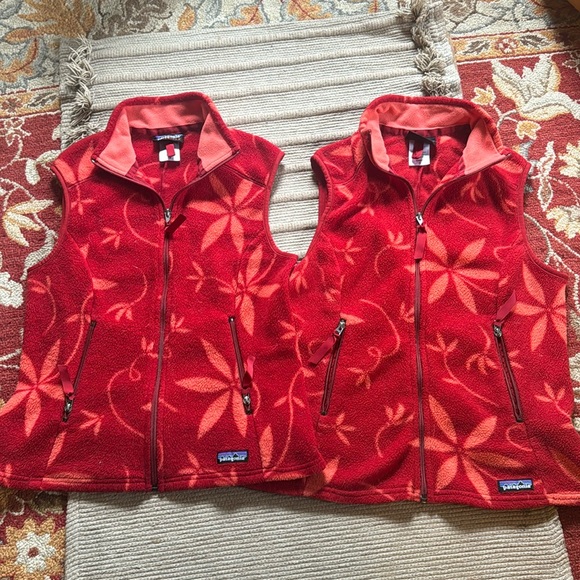 Patagonia synchilla vest fleece cherry red floral flowers athletic women’s L - Picture 10 of 10